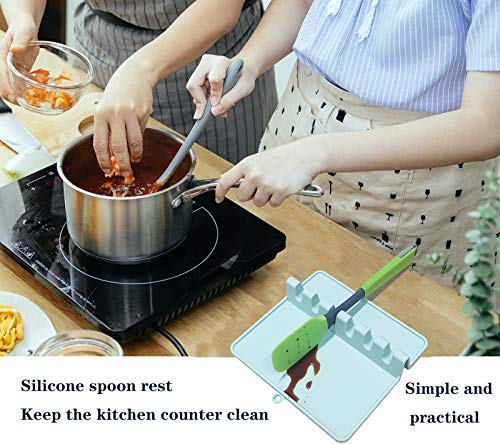Silicone Spoon Rest for Kitchen Counter,Spoon Holder for Stove Top,Kitchen Utensil Holder with Drip Pad, Cooking Utensil rest with Hang Hole