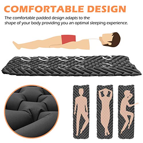 Sundom Camping Mat, Sleeping Mat Ultralight Inflatable Camping Mattress Water-resistant Sleeping Pad Camping Roll Mat Small Pack Size Sleeping Mats for Outdoor Hiking Travel Backpacking