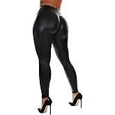 RIOJOY Womens Sexy Leather Leggings PU High Waist Butt Lifting Pleather Pants Stretchy Faux Leather Tights Push Up