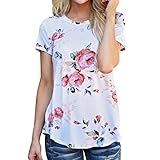 YANG-YI Women Short Sleeve Flower Printed Blouse Round Neck Casual T-Shirt