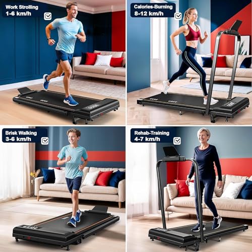 Inclining treadmill walking pad: with 2.25 CV/2.5 HP motor, treadmill capacity 100 kg/120 kg, speed of 1-6 km/h/1-12 km/h, inclination of 7%
