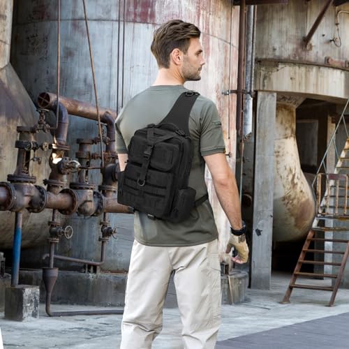 HUNTVP Men's Shoulder Bag Tactical Military Molle Bag Chest Bag Sling Bag Waterproof Crossbody Backpack for Hiking Trekking Travel Camping, Typ-3 Black