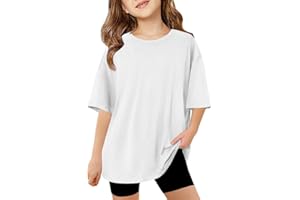 ZDC Girls Short Sleeve T Shirts Kids Summer Oversized Tops Trendy Crewneck Basic Tees 5-14 Years