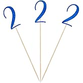 Blue Glitter 2nd Birthday Centerpiece Sticks, 12-Pack Number 2 Table Topper Anniversary Party Decorations