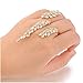 dnswez Unique Cubic Zirconia CZ Cluster Multiple 2 Finger Rings Palm Cuff Hand Jewelry for Women Adjustable Size (Yellow)
