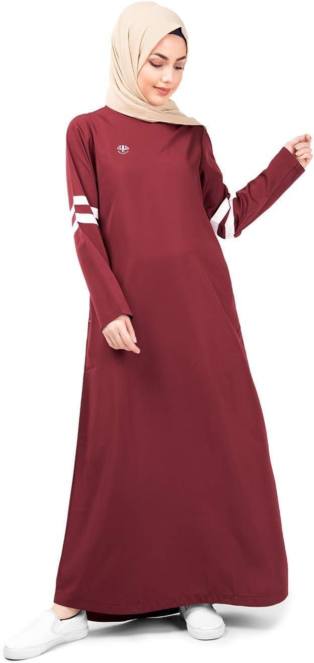Silk Route© Ruby Red Curved Hem Abaya Polyester Sporty Maxi Dress Jilbabs