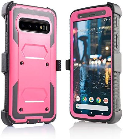 Galaxy S10 Plus Belt Case with Kickstand (2019) Defender Cover w/Rotating Holster Clip (Pink)