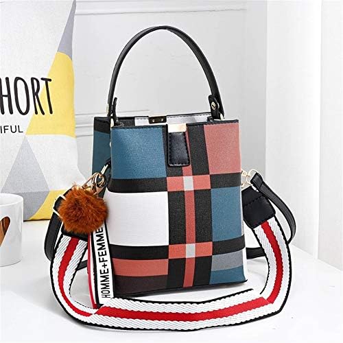 Vioaplem Fashion PU Leather Top Handle Bag Bucket Shoulder Crossbody Handbag For Women (Color : Black B)