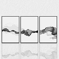 3 Piece Framed Canvas Wall Art Black and White Mountain Canvas Prints Home Artwork Decoration for Living Room,Bedroom - 16