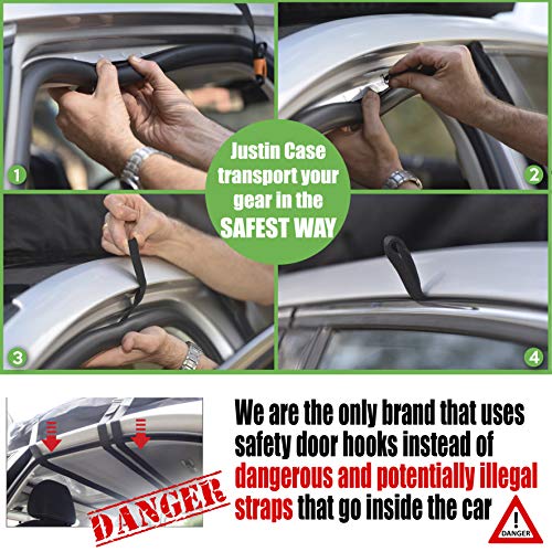 Justin Case Rooftop Cargo Hooks and Tie Down Straps - Ultimate Car Roof Storage System - Sturdy and Safe - Four Stainless Steel Hooks - Two 197-Inch (16'-5") Long, 1-Inch Wide Car Rooftop Straps