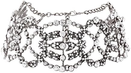 Peixinteamo Vintage Hallow out Rhinestone Choker Necklace Sexy Alloy Chocker for Women (Silver)