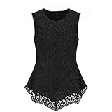 OFTEN Women's Sexy Chic Lace Shirt Fashion Sleeveless Blouse Black/ White,XL