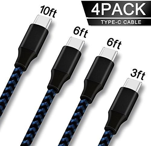 BULESK USB Type C Cable,4Pack 3Ft 6Ft 6Ft 10Ft USB C Cable Nylon Braided Long Cord USB Type A to C Fast Charger for Samsung Galaxy Note8 S8 Plus, Apple Macbook, LG G6 V20, Pixel, Nexus 6P Black Blue