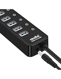 Atolla   Hub de datos USB 3.0 con 7 puertos USB 3.0 y 4 puertos de carga inteligente con interruptores individuales de encendido apagado y adaptador de alimentación de 12 V 4 A USB Hub 3.0