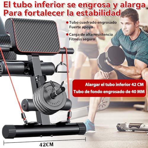 SAFONUS Banco de Ejercicio Multifuncional Ajustable con Almohada de Cabeza Regulable - Incluye Banda de Resistencia y Almohadilla de Soporte para Mancuernas,Banco Pesas Plegable Multiposiciones para Entrenamiento en Casa