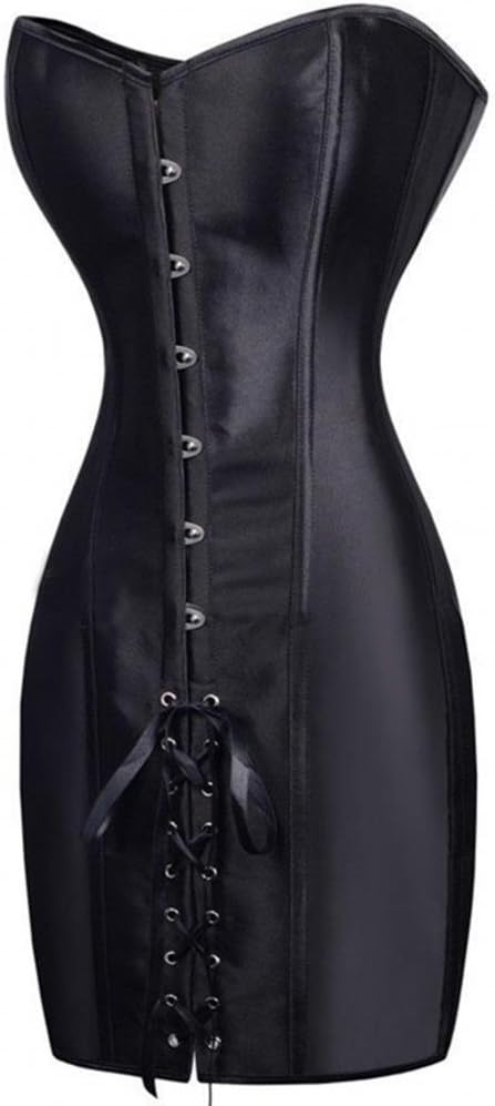 Lotus Instyle Satin Lace up Back Corset Dress Long Bustier Clubwear