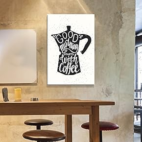 Canvas Wall Art - Vintage Style Bottle with Good Morning Starts with Coffee Quotes - Giclee Print Gallery Wrap Modern Home Art Ready to Hang - 12x18 inches