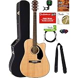 Fender CD-60SCE Dreadnought Acoustic-Electric Guitar - Natural Bundle with Hard Case, Cable, Tuner, Strap, Strings, Picks, Austin Bazaar Instructional DVD, and Polishing Cloth