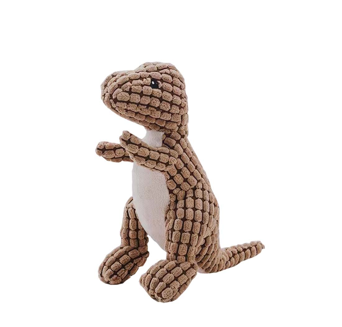 BAYINSHIDM Cute and Squeaky for Aggressive Chewers Stuffed Dog Toy Dinosaur Shape Plush Toy (Brown)