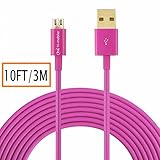 Hi-mobiler High Speed 10ft USB 2.0 a Male to Micro B Cable with Gold-plated Connectors for Samsung Lg HTC and Other Tablet Smartphone (Hot Pink)