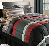 Black Gray Red Stripes Boys Teen Full Comforter Set (7 Piece Bed In A Bag)
