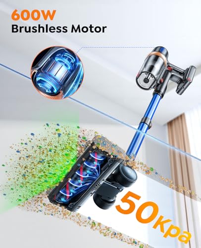 INTETURE Cordless Vacuum Cleaner, 650W 55KPA 70Mins (ECO) Vacuum Cleaners with LED Display, Self-Standing Cordless Vacuum, Anti-Tangle, Rechargeable Stick Vacuum for Home/Pet Hair/Carpet