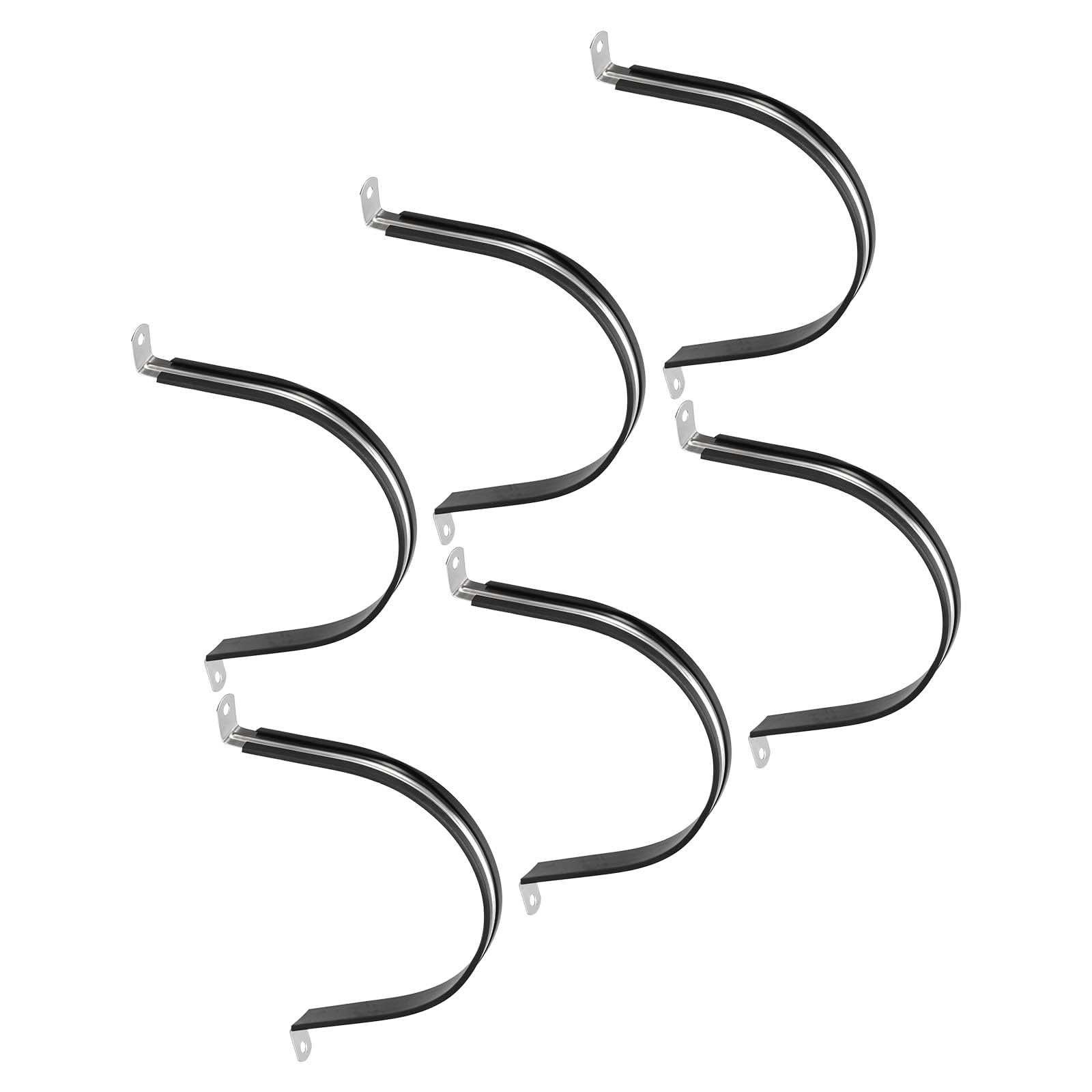 TOP-VIGOR 6Pcs 120mm(4-23/32") Black Rubber Cushioned Stainless Steel U-Shaped Pipe Clamp