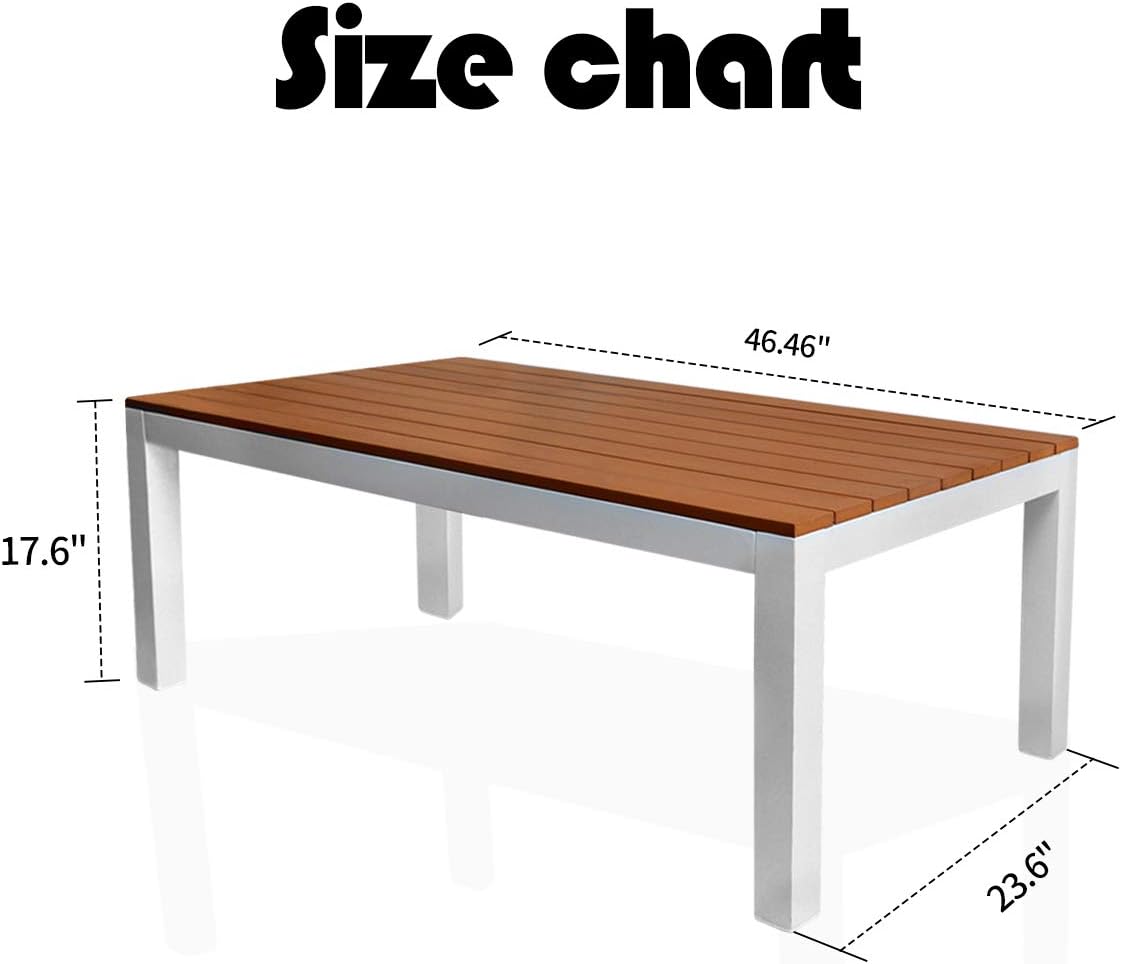 Outdoor Rustic Teak Wood Picnic Patio Dining Table with Metal Legs for Backyard Garden 47”X23.5”X17.5”: Kitchen & Dining