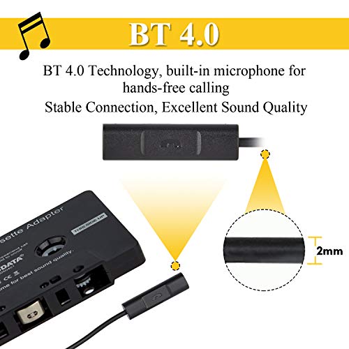 CICMOD Car Audio Cassette Adapter Tape Aux Receiver for iPhone iPod Android Samsung Black - Thumbnail 2