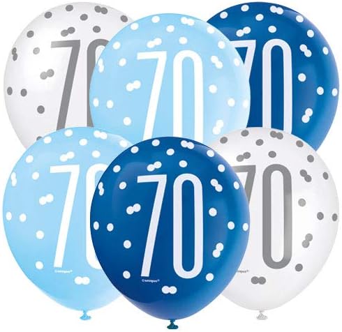 Vibrant 70th Glitz Latex Balloons in Light Blue, Royal Blue, & White (30cm) - Perfect for Parties Celebrations & Events - 6ct - Image 3