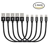 Short Charging Cables [5 Pack 8 inches] BUENTEK Nylon Braided USB Cable Sturdy Charging Cord Compatibility with i OS System Device - Black