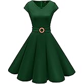 Dressystar Women's Vintage 1950s Dress V Neck A Line Swing Short Retro Cocktail Party Dresses with Cap Sleeves