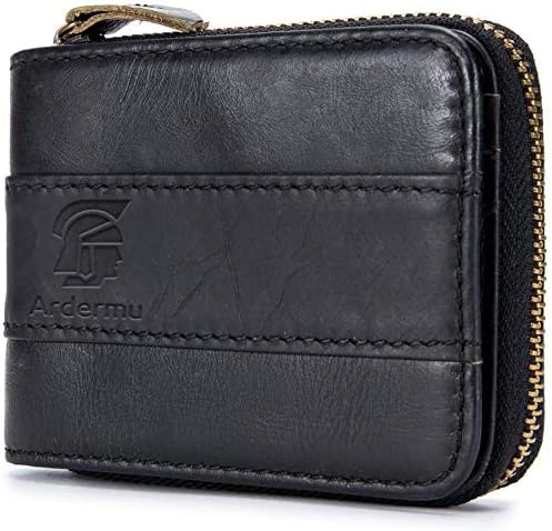 Men's Genuine Leather Short Wallet - Folding Multi-Function Small Vintage Leather Short Credit Card ID Purse (Black)