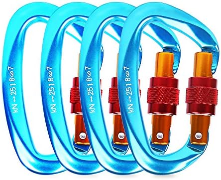 Wondermomo 25KN Rock Climbing Carabiner, Heavy Duty D-Shaped Aluminum Screwgate Locking Carabiner Clips Hooks for Hammock Camping Climbing Hiking Rappelling Yoga Outdoor Sport Tools