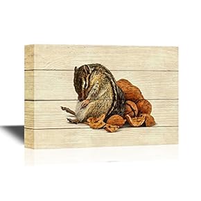 Canvas Wall Art - Funny Overeating Chipmunk with Nuts - Gallery Wrap Modern Home Art | Ready to Hang - 12x18 inches