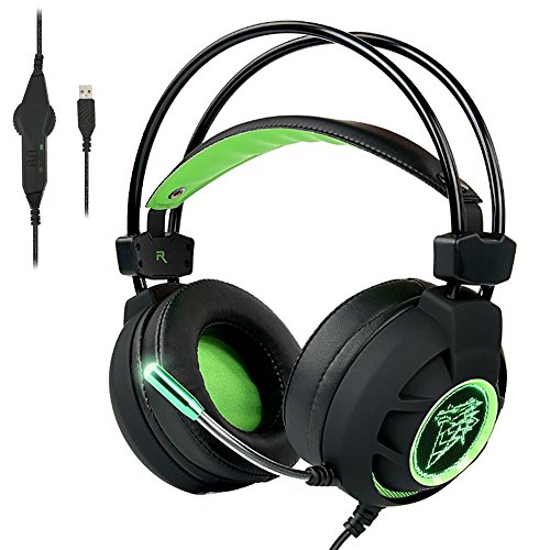 Gaming Headset, Segawoot 7.1 Channel Virtual USB Surround Noise Isolation Stereo Over-Ear Gaming Headphones with Microphone, Volume Control and LED Light