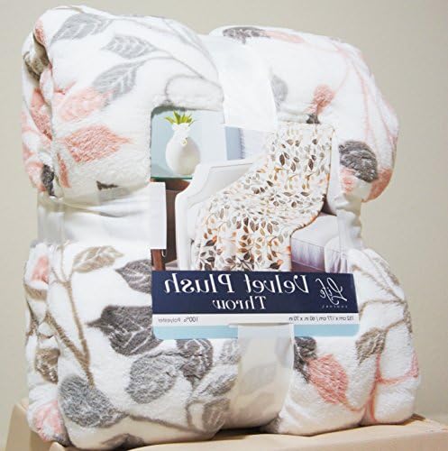 Life Comfort Silky Soft Plush Throw Ivory Leaf Print