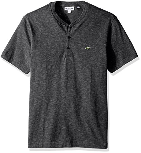 Lacoste Men s Short Sleeve Plain Slubbed Jersey Tee With Textured Effect, Chine cachou/Galaxite Chine, M