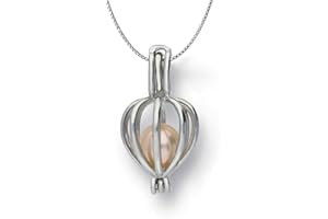 Pearlina Sterling Silver Heart Cage Locket Necklace Cultured Wish Pearl in Oyster Set, 18"