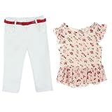 Shouhengda Girls Bear Printed Irregular T-shirt and Flower Pants Outfits