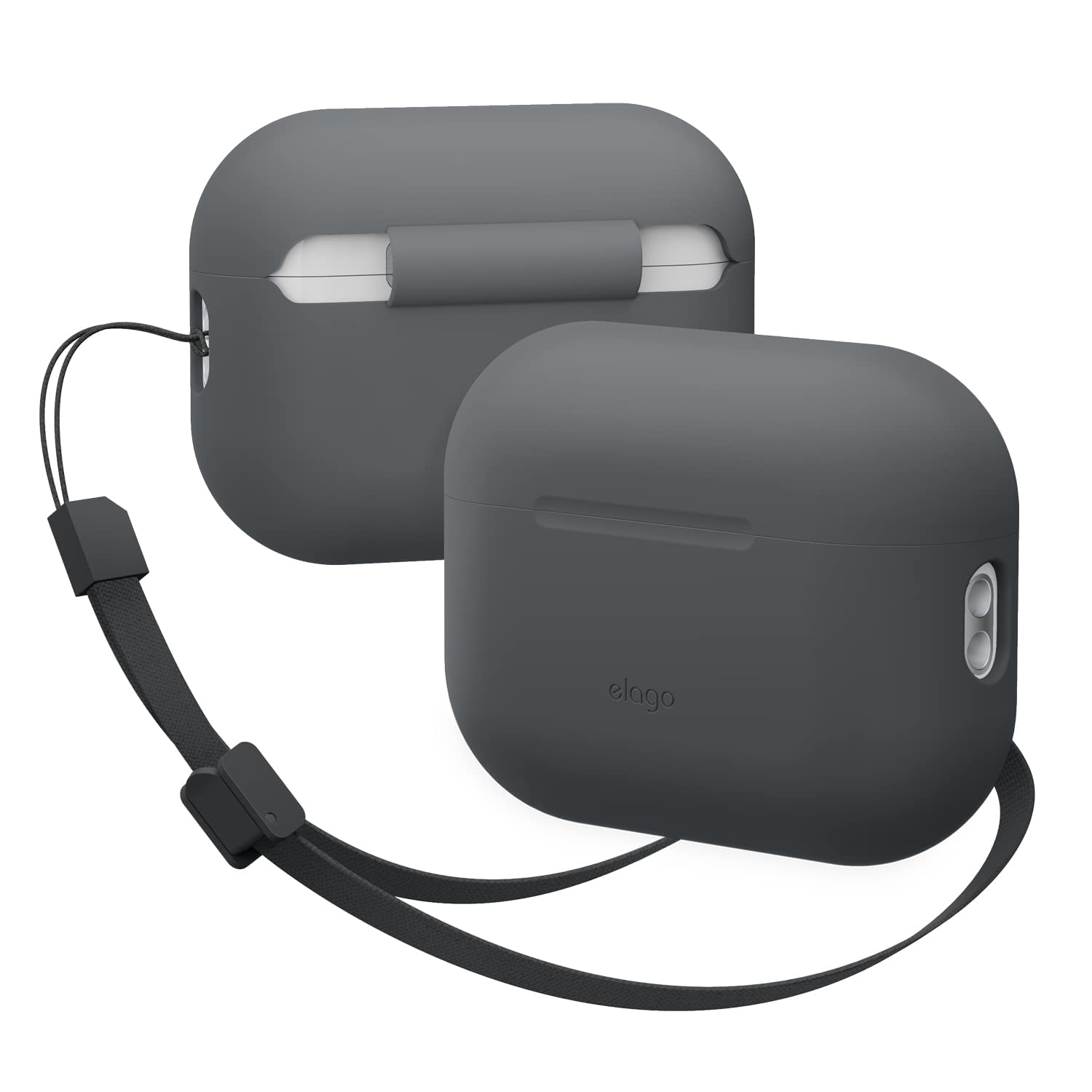 elago Silicone Case Compatible with Apple AirPods Pro 2nd Generation Case Cover Strap Included, Protective Case, Front LED Visible, Supports Wireless Charging (Dark Grey)