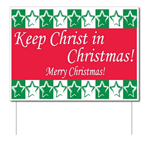 VictoryStore Yard Sign Outdoor Lawn Decorations - Keep Christ in Christmas Yard Sign, Green and Red - Set of 2 - with 2 Stakes