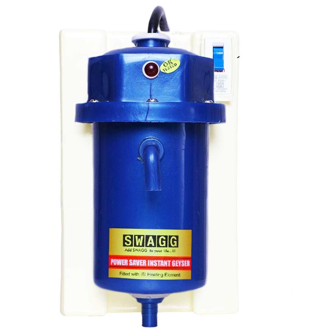 SWAGG Instant Water Gyser/Heater fitted with ISI heating element with complete Accessories set - Best for Kitchen, Bathroom, Hotel, Hospital & Outdoor (Blue/Grey) (Gyser with MCB)