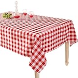 YEMYHOM 100% Polyester Spillproof Tablecloths for Rectangle Tables 60 x 84 Inch Indoor Outdoor Camping Picnic Rectangular Table Cloth (Red and White Checkered)
