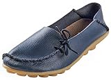 Serene Womens Leather Cowhide Casual Lace Up Flat Driving Shoes Boat Slip-On Loafers (9B(M)US, Dark Blue)