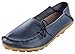 Serene Womens Dark Blue Leather Cowhide Casual Lace Up Flat Driving Shoes Boat Slip-on Loafers - Size 9