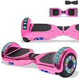 DOC Electric Hoverboard Self-Balancing Hoover Board with Built in Speaker LED Lights Wheels UL2272 Certified (Chrome Pink)