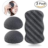 PIXNOR Konjac Sponge All Natural Facial Body Sponges with Activated Bamboo Charcoal - 3 Pack