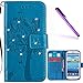 Samsung Galaxy S3 Case Cover EMAXELER Stylish Wallet Case Diamond Embossed Kickstand Flip Credit Cards Slot Cash Pockets PU Leather Flip Case for Galaxy S3 Wish Tree Blue