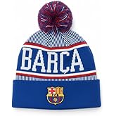 Icon Sports Officially Licensed FC Barcelona Adult Pom Pom Winter Beanie Hat – Barca Blue/Red Striped Knit Cap, 100% Acrylic Bobble Hat for Men and Women